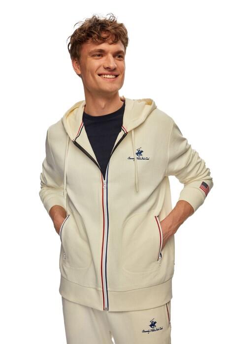 Beverly Hills Polo Club - Beverly Hills Polo Club Fermuar Şeritli Erkek Tam Fermuarlı SweatShirt - 22WMF013367101 Ekru