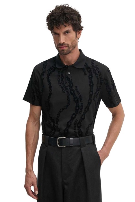 Versace Jeans Couture - Chaın Flock Erkek Polo T-Shirt - 77GAG6R0 Siyah