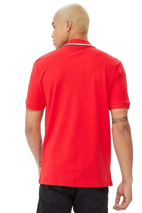 Çizgili Yakalı, Pamuklu Dar Kesim Polo T-Shirt - 50469360 Kırmızı