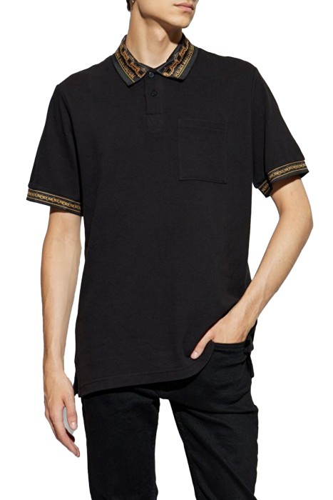 Versace Jeans Couture - Collar Chain Erkek Polo T-Shirt - 77GAGT04 Siyah/Altın Sarısı