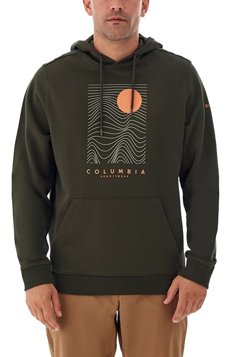 Columbia - CSC Linear Drifts Erkek Kapüşonlu Sweatshirt - CS0392 Koyu Yeşil