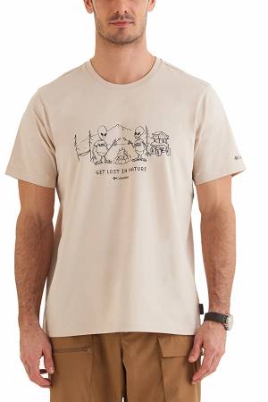 CSC Welcome Visitors Erkek Comfort Kısa Kollu T-shirt - CS0361 Bej - Thumbnail