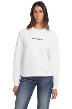 Guess Logo İşlemeli Kadın SweatShirt - W4YQ10KC811 Beyaz - Thumbnail