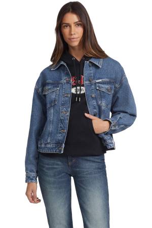 Guess Oversize Trucker Kadın Denim Ceket - W4YN56D5CC3 Mavi - Thumbnail