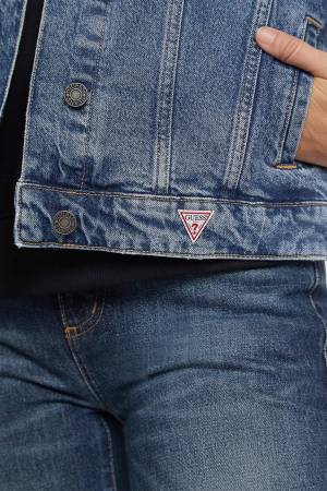 Guess Oversize Trucker Kadın Denim Ceket - W4YN56D5CC3 Mavi - Thumbnail