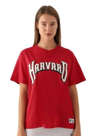 Harvard Patterned Kadın T-Shirt - L1730-XS Kırmızı - Thumbnail