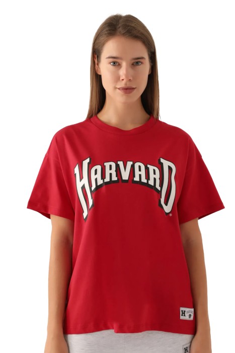 Harvard - Harvard Patterned Kadın T-Shirt - L1730-XS Kırmızı