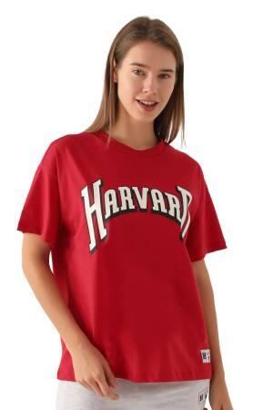 Harvard Patterned Kadın T-Shirt - L1730-XS Kırmızı - Thumbnail