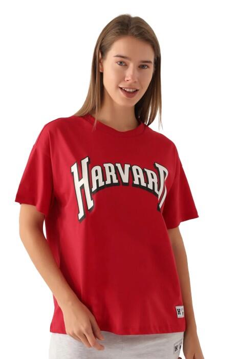 Harvard Patterned Kadın T-Shirt - L1730-XS Kırmızı