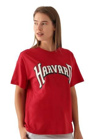 Harvard Patterned Kadın T-Shirt - L1730-XS Kırmızı - Thumbnail