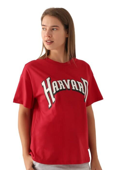 Harvard Patterned Kadın T-Shirt - L1730-XS Kırmızı