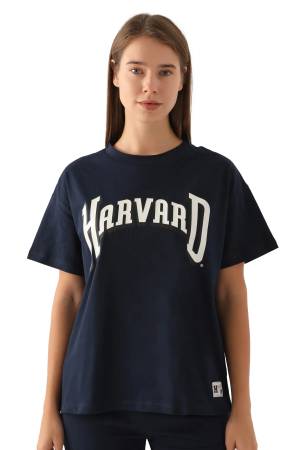 Harvard Patterned Kadın T-Shirt - L1730-XS Lacivert - Thumbnail