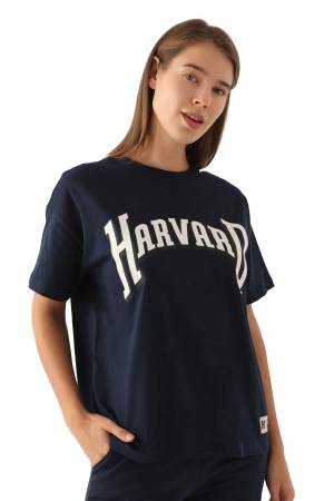 Harvard Patterned Kadın T-Shirt - L1730-XS Lacivert - Thumbnail