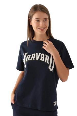 Harvard Patterned Kadın T-Shirt - L1730-XS Lacivert - Thumbnail