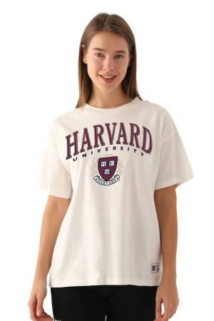 Harvard Simple Kadın T-Shirt - L1734-XS Krem - Thumbnail