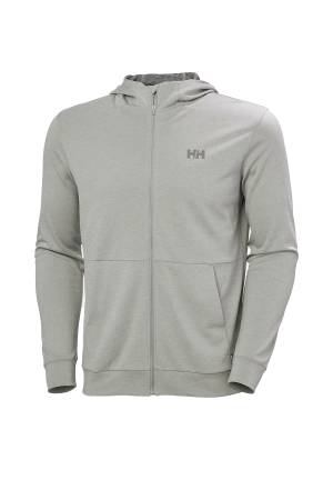 Hh Lifa Tech Lite Zip Erkek Kapüşonlu SweatShirt - 63267 Gri/Turuncu - Thumbnail