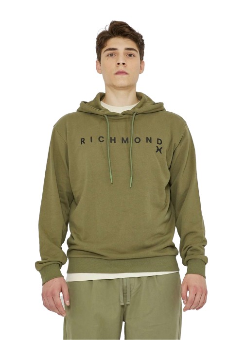 John Richmond - John Richmond Erkek Kapüşonlu SweatShirt - UMP24006FESW Yeşil/Siyah