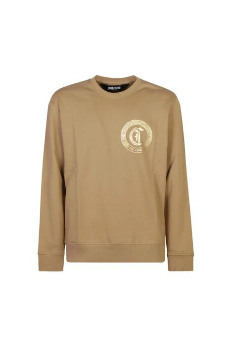 Just Cavalli - Logo Snake Erkek SweatShirt - 77OAIT02 Bej/Altın Sarısı