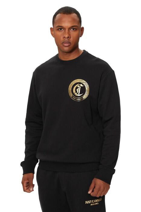 Just Cavalli - Logo Snake Erkek SweatShirt - 77OAIT02 Siyah/Altın Sarısı