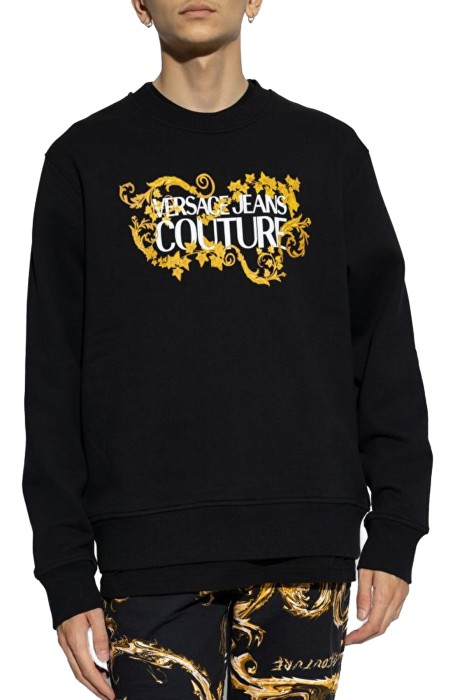 Versace Jeans Couture - R Logo Baroque Erkek SweatShirt - 77GAIE05 Siyah/Altın Sarısı