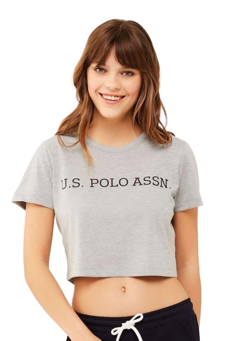 U.S. Polo Assn. - U.S. Polo Assn. Kadın Crop T-Shirt - US.01.16609 Gri Melanj