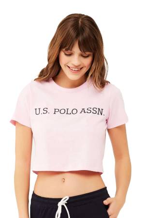 U.S. Polo Assn. Kadın Crop T-Shirt - US.01.16609 Pembe - Thumbnail