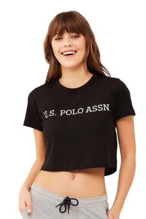 U.S. Polo Assn. Kadın Crop T-Shirt - US.01.16609 Siyah - Thumbnail