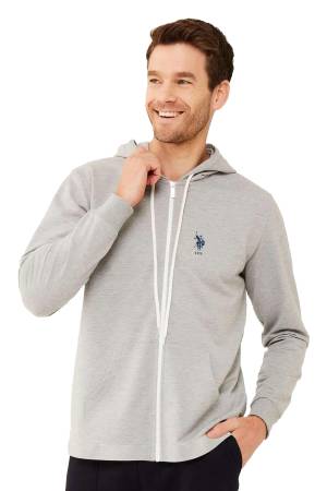 U.S. Polo Assn. Tam Fermuarlı Erkek SweatShirt - US.01.18469 Gri Melanj - Thumbnail