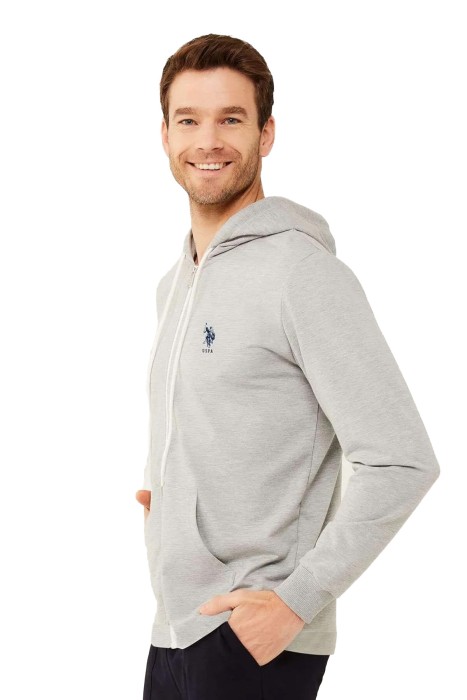 U.S. Polo Assn. Tam Fermuarlı Erkek SweatShirt - US.01.18469 Gri Melanj