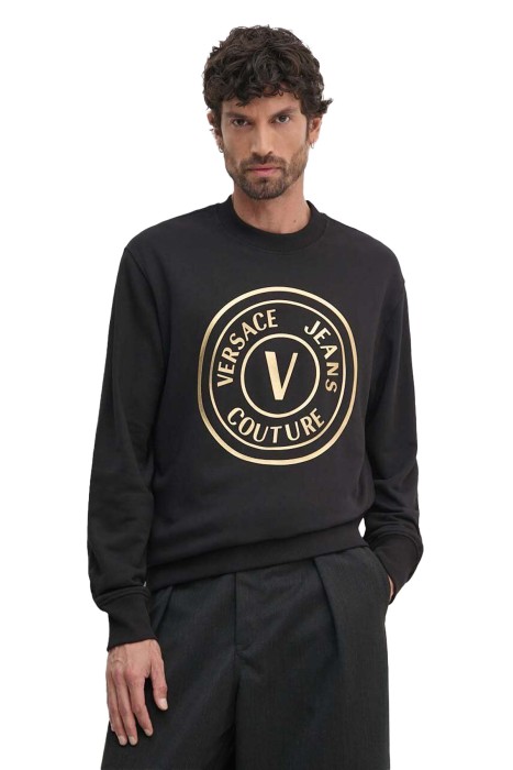 Versace Jeans Couture - Vemblem Thickfoil Erkek SweatShirt - 77GAIT01 Siyah/Altın Sarısı